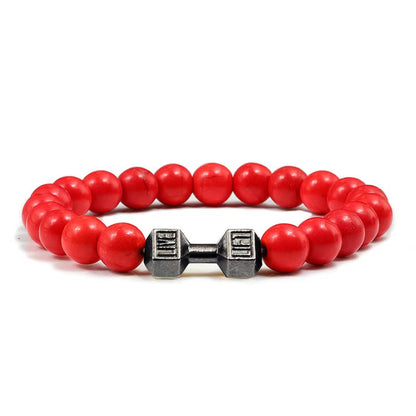 Gym Dumbbells Beads Bracelet Natural Stone Barbell Energy Weights Bracelets for Women Men Couple Pulsera Wristband Jewelry Gift